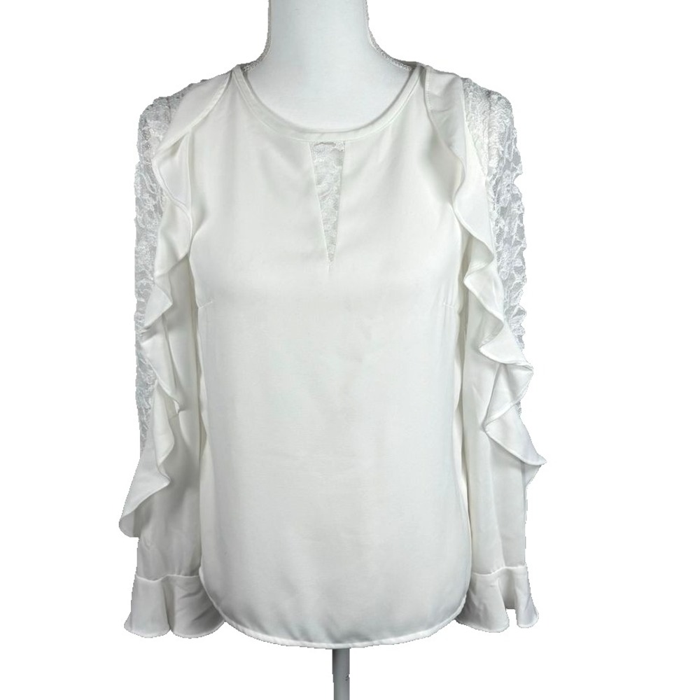 Alberto‎ Makali Blouse Top Women Sz XS White Ruffle Long Sleeve Lace Romantic